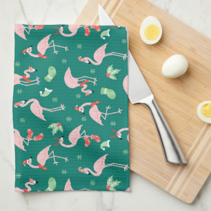 Rosa Flamingo Grün Weihnachten Holiday-Muster Geschirrtuch