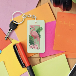 Rosa Flamingo Grüne Blätter Lilie Schlüsselanhänger