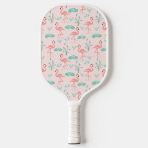 Rosa Flamingo Grüne Blätter Tropisch Trendig Lusti Pickleball Schläger
