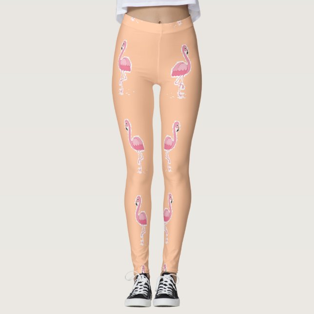 Rosa Flamingo, hellorange Leggings (Vorderseite)