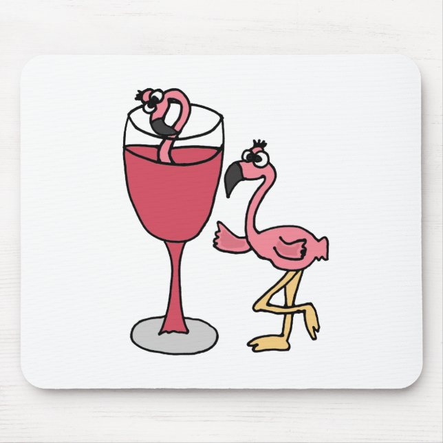 Rosa Flamingo herein Rosewein-Glas Mousepad (Vorne)