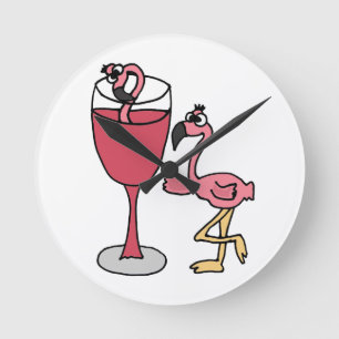 Rosa Flamingo herein Rosewein-Glas Runde Wanduhr