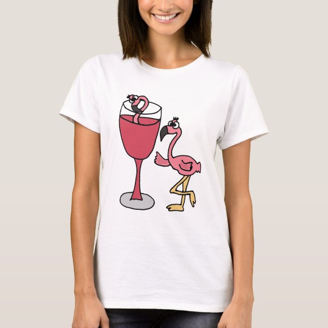 Rosa Flamingo herein Rosewein-Glas T-Shirt (Vorderseite)