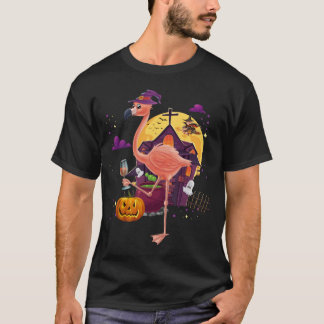 Rosa Flamingo-Hexe-Wein-Kürbis-Halloween-Kostüm T-Shirt