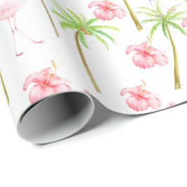 Rosa Flamingo Hibiskus Blume Tropische Palmen Geschenkpapier