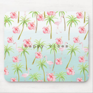 Rosa Flamingo Hibiskus Blume Tropische Palmen Mousepad