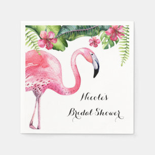 Rosa Flamingo & Hibiskus Tropische Sommerparty Serviette