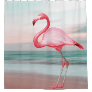 Rosa Flamingo Illustration Tropischer Sonnenunterg Duschvorhang