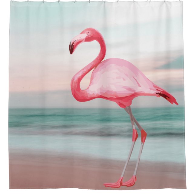Rosa Flamingo Illustration Tropischer Sonnenunterg Duschvorhang (Vorderseite)