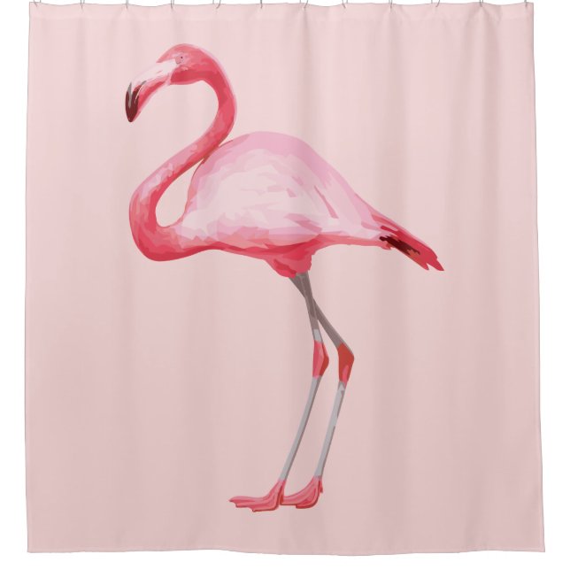 Rosa Flamingo Illustration Tropischer Vogel Niedli Duschvorhang (Vorderseite)