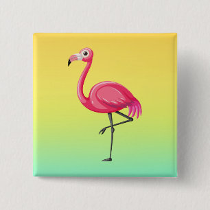 Rosa Flamingo im Cartoon-Stil Button
