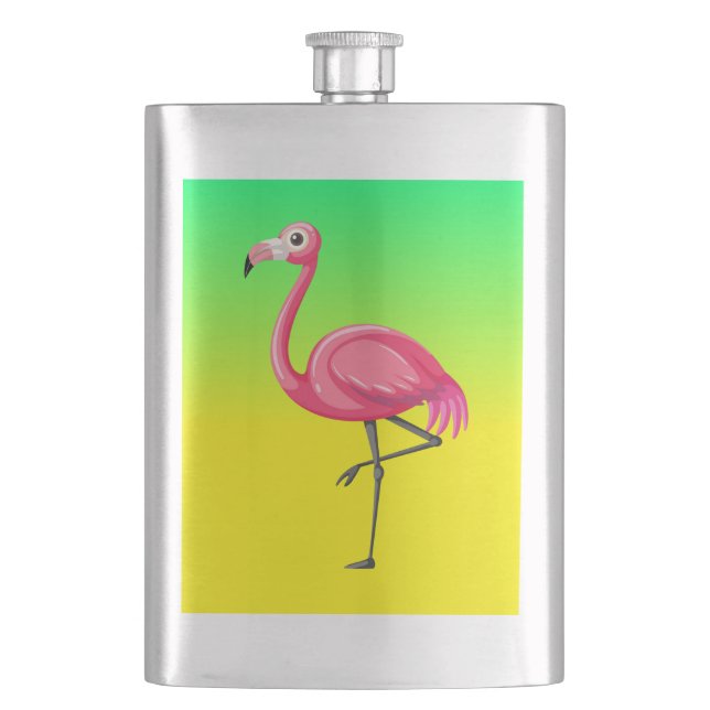 Rosa Flamingo im Cartoon-Stil Flachmann (Vorderseite)