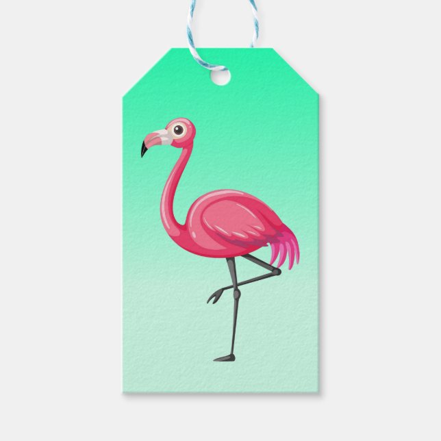 Rosa Flamingo im Cartoon-Stil Geschenkanhänger (Vorderseite)