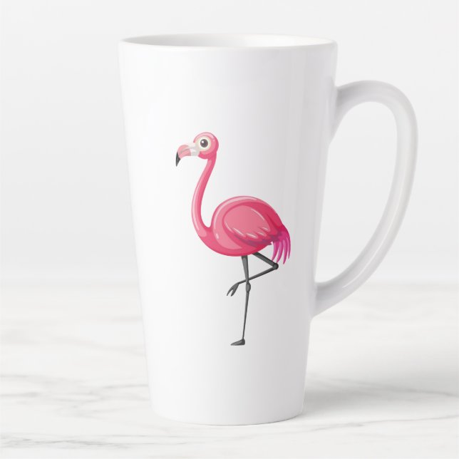 Rosa Flamingo im Cartoon-Stil Milchtasse (Rechts)