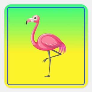 Rosa Flamingo im Cartoon-Stil Quadratischer Aufkleber