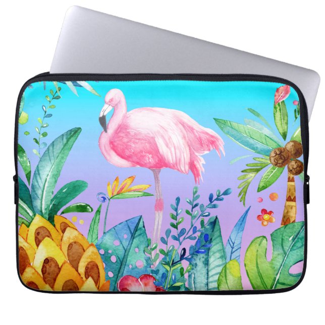 Rosa Flamingo im tropischen Wald Laptopschutzhülle (Vorderseite)