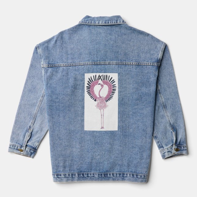 Rosa Flamingo in Ballett-Pose Jeansjacke (Rückseite)