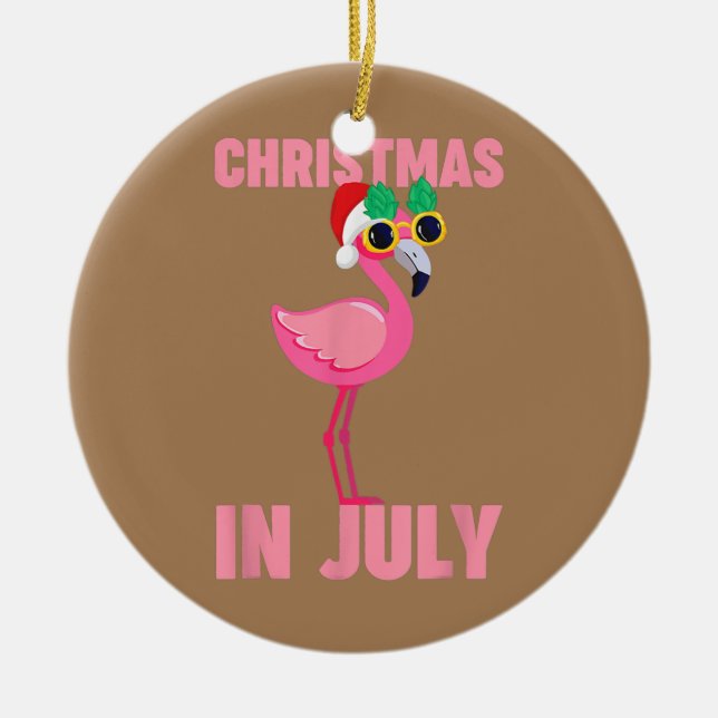 Rosa Flamingo in der Weihnachtsmannmütze Weihnacht Keramik Ornament (Vorne)