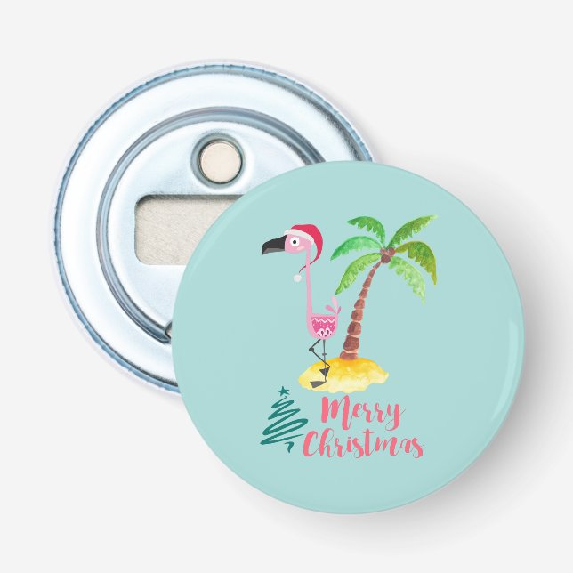 Rosa Flamingo in einer Weihnachtsmannmütze von Pal Flaschenöffner (Vorderseite)