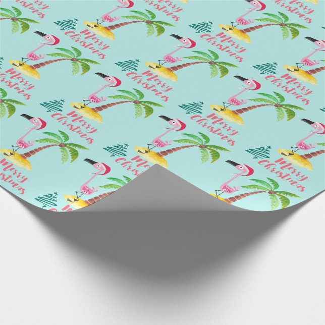 Rosa Flamingo in einer Weihnachtsmannmütze von Pal Geschenkpapier (Ecke)