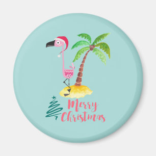 Rosa Flamingo in einer Weihnachtsmannmütze von Pal Magnet