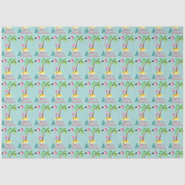 Rosa Flamingo in einer Weihnachtsmannmütze von Pal Seidenpapier (Vorderseite)