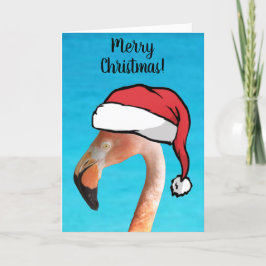 Rosa Flamingo in rotem Cartoon Weihnachtsmannmütze Feiertagskarte