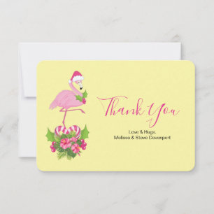 Rosa Flamingo in Santa-Mütze Whimsicalisches Weihn Dankeskarte