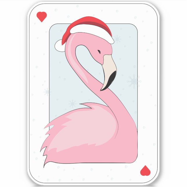 Rosa Flamingo in Weihnachtsmannmütze Aufkleber (Vorderseite)