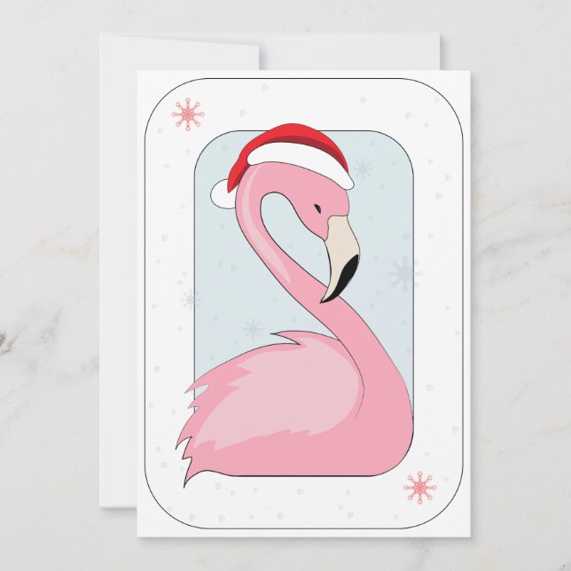 Rosa Flamingo in Weihnachtsmannmütze Feiertagskarte (Vorderseite)