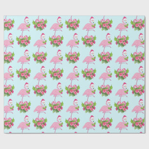 Rosa Flamingo in Weihnachtsmannmütze mit Candy Can Geschenkpapier