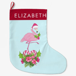 Rosa Flamingo in Weihnachtsmannmütze mit Candy Can Großer Weihnachtsstrumpf