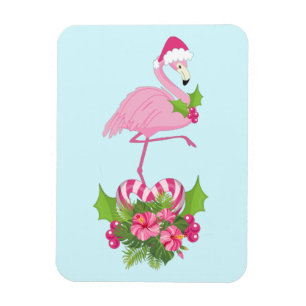 Rosa Flamingo in Weihnachtsmannmütze mit Candy Can Magnet
