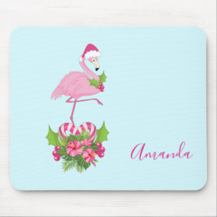 Rosa Flamingo in Weihnachtsmannmütze mit Candy Can Mousepad