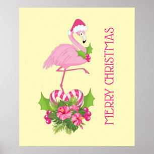 Rosa Flamingo in Weihnachtsmannmütze mit Candy Can Poster