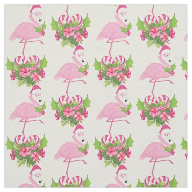 Rosa Flamingo in Weihnachtsmannmütze mit Candy Can Stoff (Muster)