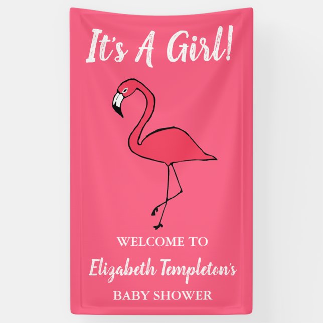 Rosa Flamingo ist es eine Mädchen-Babyparty-Fahne Banner (Vertikal)