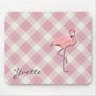 Rosa Flamingo-karierte Mausunterlage Mousepad