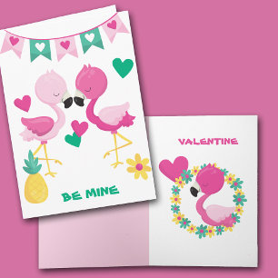 Rosa Flamingo Kinder Valentine Karte