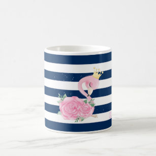 Rosa Flamingo, Krone, Rose Blaue Streifen Kaffeetasse