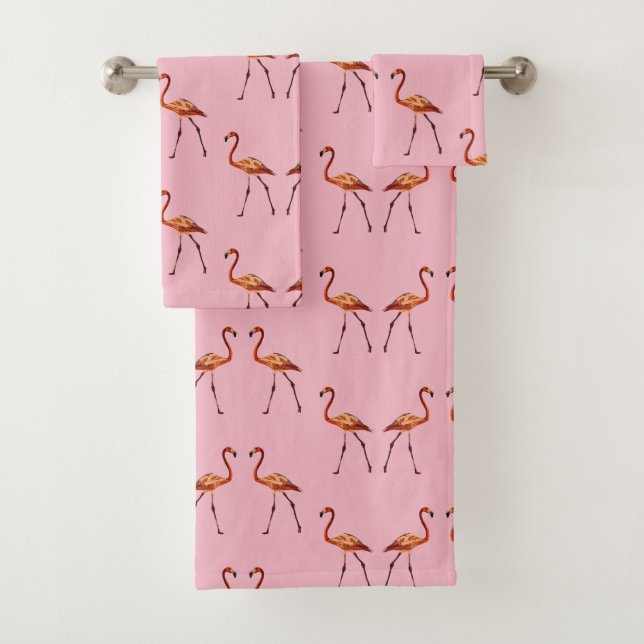 Rosa Flamingo-Kunst auf Badezimmer-Tuch-Set Badhandtuch Set (Insitu)