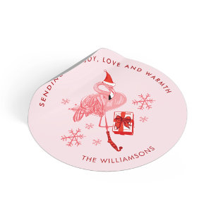 Rosa Flamingo Küstenweihnachten Wasserfarbe Runder Aufkleber
