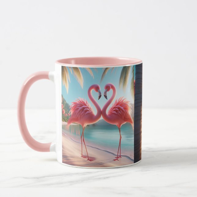 Rosa Flamingo Liebe Tropischer Strand Sonne Tasse (Links)