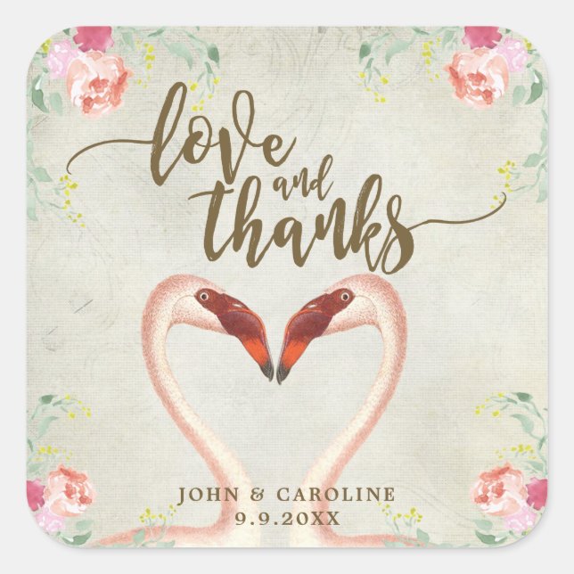 Rosa Flamingo-Liebe und dank Günstige Aufkleber (Vorderseite)