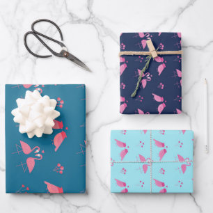 Rosa Flamingo Liebesvögel Muster Valentinstag Geschenkpapier Set