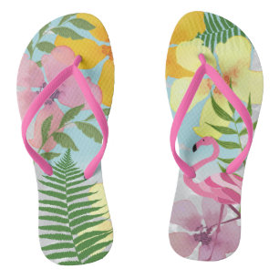 Rosa Flamingo Luau Tropische Blumen Sommer Flip Flops