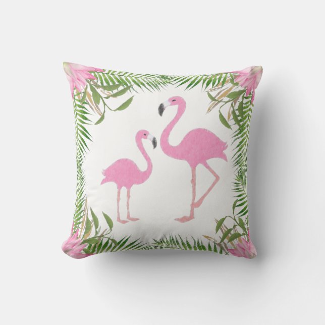 Rosa Flamingo-Mama und Baby Kissen (Vorderseite)