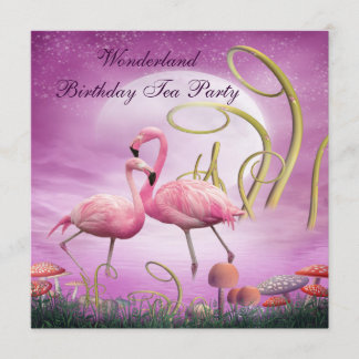 Rosa Flamingo-Märchenland-Geburtstags-Tee-Party Einladung