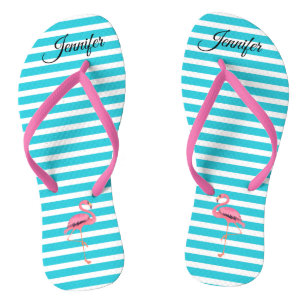 Rosa Flamingo Marine und weiße Streifen Flip Flops