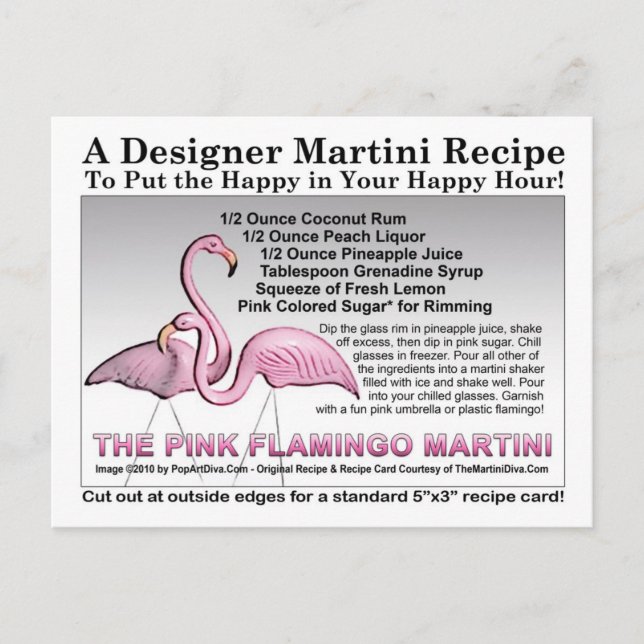 Rosa Flamingo Martini Rezept Karte (Vorderseite)